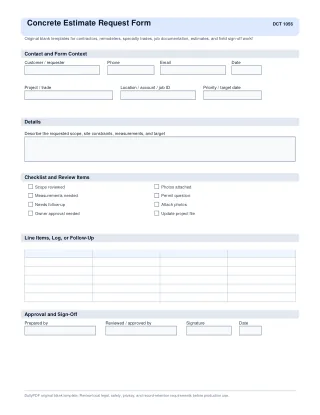 Concrete Estimate Request Form fillable PDF first-page preview