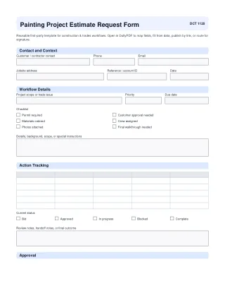 Painting Project Estimate Request Form fillable PDF first-page preview