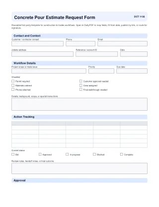 Concrete Pour Estimate Request Form fillable PDF first-page preview