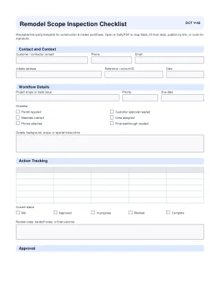 Remodel Scope Inspection Checklist fillable PDF first-page preview