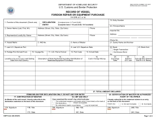 CBP 226 fillable PDF first-page preview of Record of Vessel Foreign Repair or Equipment Purchase