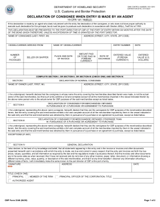 CBP 3348 fillable PDF first-page preview of Declaration of Consignee When Entry is Made by an Agent