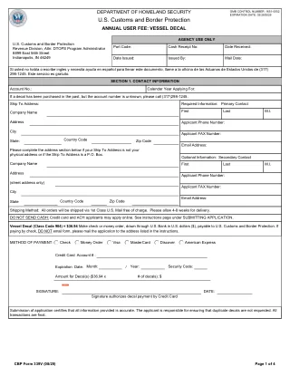 CBP 339V fillable PDF first-page preview of Annual User Fee - Vessel Decal