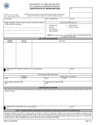 CBP 4455 fillable PDF first-page preview of Certificate of Registration