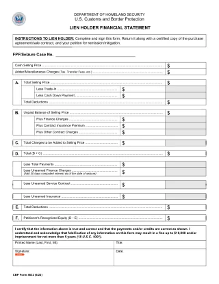 CBP 4632 fillable PDF first-page preview of Lien Holder Financial Statement