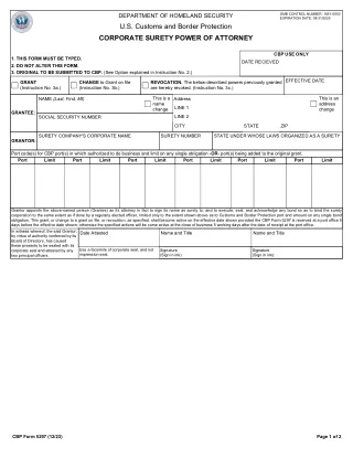 CBP 5297 fillable PDF first-page preview of Corporate Surety Power of Attorney