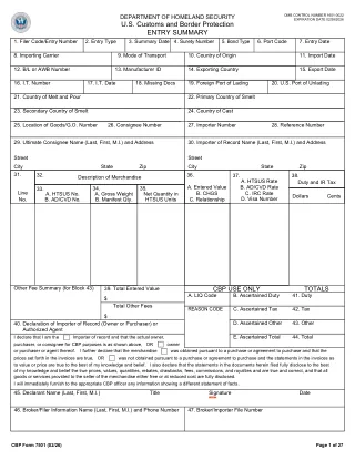 First page preview of CBP Form 7501 from the DullyPDF public form catalog.