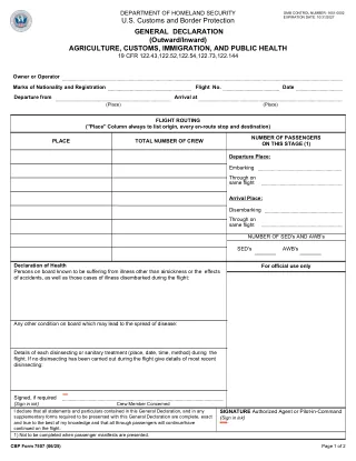 CBP 7507 fillable PDF first-page preview of General Declaration Agriculture, Customs, Immigration and Public Health