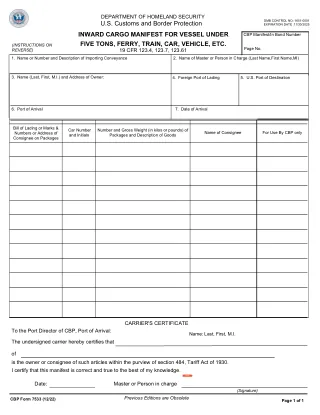 CBP 7533 fillable PDF first-page preview of CBP Form 7533