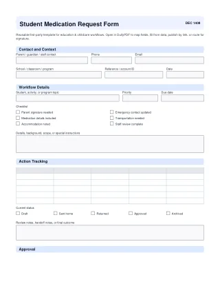 Student Medication Request Form fillable PDF first-page preview