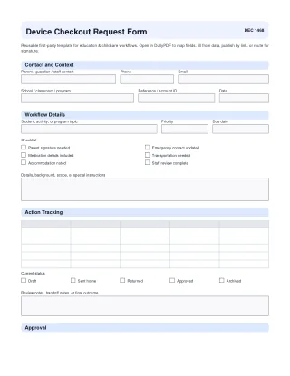 Device Checkout Request Form fillable PDF first-page preview