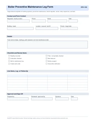 Boiler Preventive Maintenance Log Form fillable PDF first-page preview