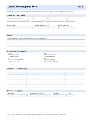 Chiller Asset Register Form fillable PDF first-page preview