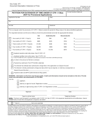 AIA 22 fillable PDF first-page preview of Petition for Extension of Time Under 37 CFR 1.136(a)