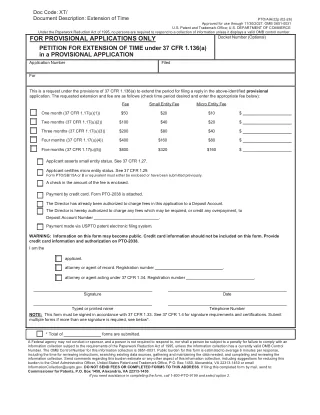 AIA 22P fillable PDF first-page preview of Petition for Extension of Time Under 37 CFR 1.136(a) in a Provisional Application