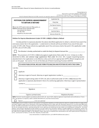 AIA 24B fillable PDF first-page preview of Petition for Express Abandonment to Obtain a Refund