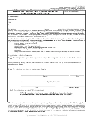 AIA 26 fillable PDF first-page preview of Terminal Disclaimer to Obviate a Double Patenting Rejection Over a "Prior" Patent