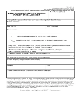 AIA 53 fillable PDF first-page preview of Reissue Application: Consent of Assignee; Statement of Non-Assignment