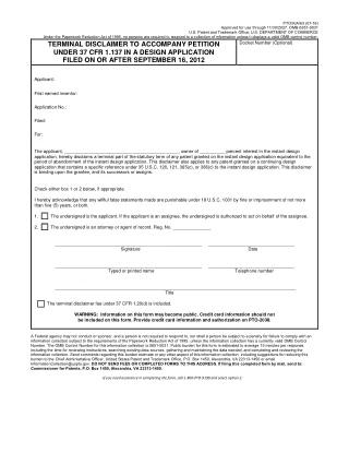 AIA 63 fillable PDF first-page preview of Terminal Disclaimer to Accompany Petition under 37 CFR 1.137 in a Design Application Filed on or after September 16, 2012