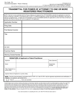 AIA 82 fillable PDF first-page preview of Transmittal For Power of Attorney To One Or More Registered Practitioners/Power Of Attorney By Applicant