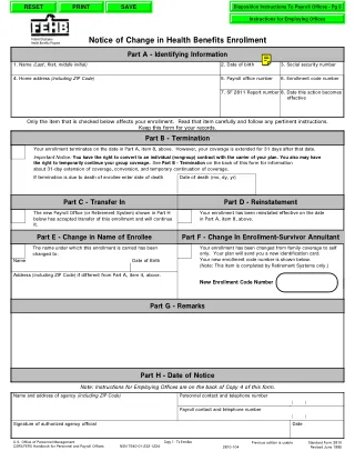 SF 2810 fillable PDF first-page preview of Notice of Change in Health Benefits Enrollment