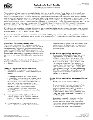 SF 3104 fillable PDF first-page preview of Application for Death Benefit (FERS)