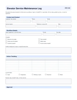 Elevator Service Maintenance Log fillable PDF first-page preview