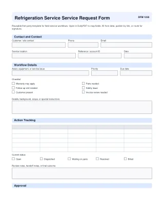 Refrigeration Service Request Form fillable PDF first-page preview