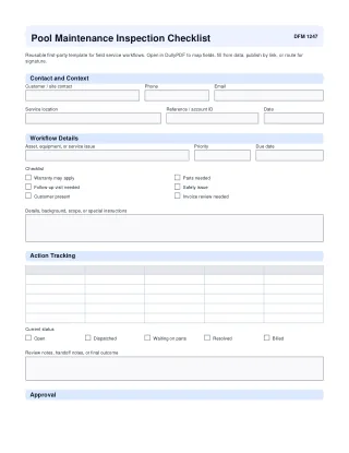 Pool Maintenance Inspection Checklist fillable PDF first-page preview