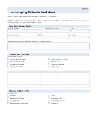 Landscaping Estimate Worksheet fillable PDF first-page preview