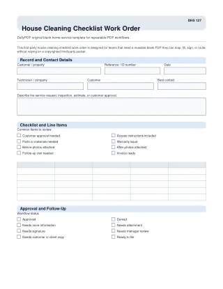 House Cleaning Checklist Work Order fillable PDF first-page preview