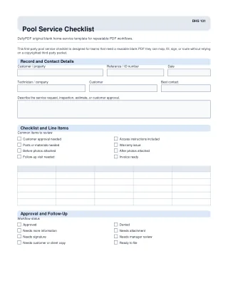 Pool Service Checklist fillable PDF first-page preview