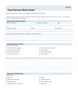 Pool Service Work Order fillable PDF first-page preview
