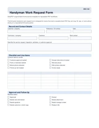Handyman Work Request Form fillable PDF first-page preview