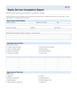 Septic Service Completion Report fillable PDF first-page preview