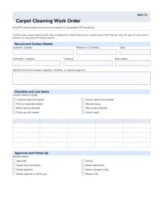 Carpet Cleaning Work Order fillable PDF first-page preview