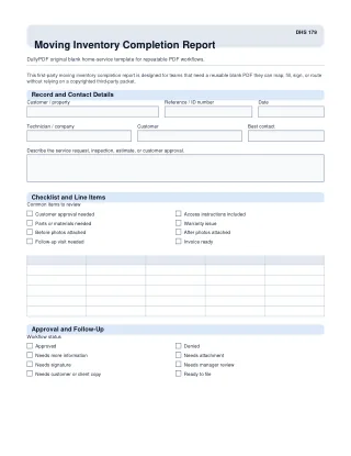 Moving Inventory Completion Report fillable PDF first-page preview