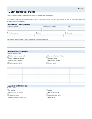 Junk Removal Form fillable PDF first-page preview