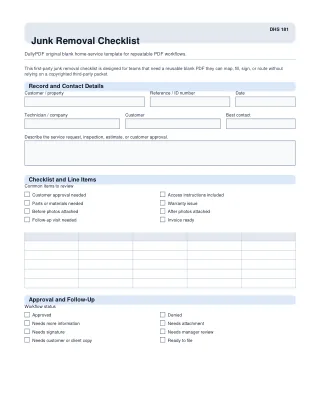 Junk Removal Checklist fillable PDF first-page preview