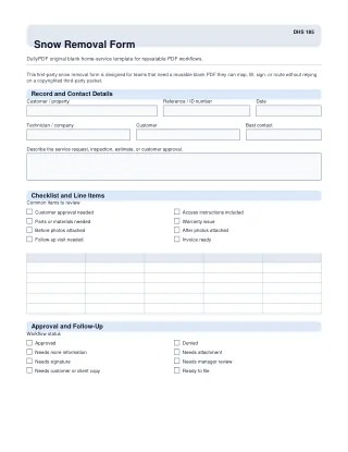 Snow Removal Form fillable PDF first-page preview
