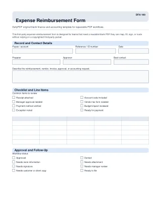 Expense Reimbursement Form fillable PDF — first page preview