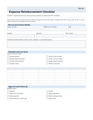 Expense Reimbursement Checklist fillable PDF first-page preview