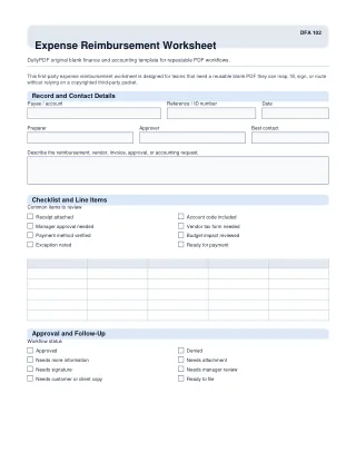Expense Reimbursement Worksheet fillable PDF first-page preview