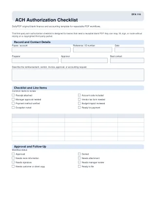 ACH Authorization Checklist fillable PDF first-page preview