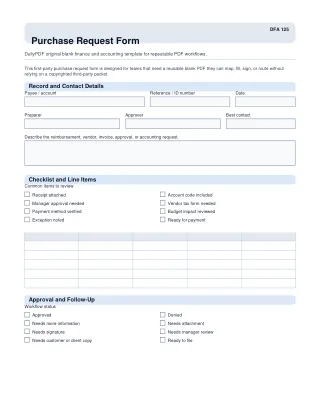 Purchase Request Form fillable PDF first-page preview