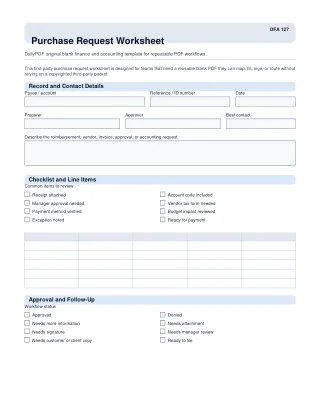 Purchase Request Worksheet fillable PDF first-page preview