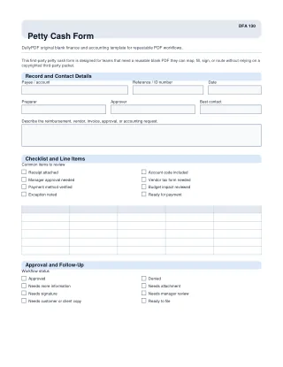 Petty Cash Form fillable PDF first-page preview