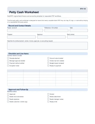 Petty Cash Worksheet fillable PDF first-page preview