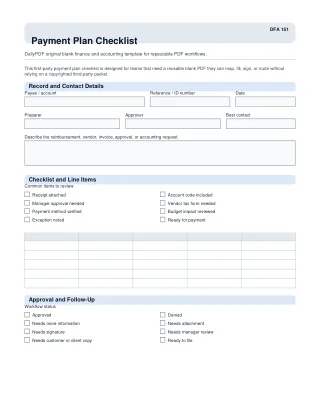 Payment Plan Checklist fillable PDF first-page preview