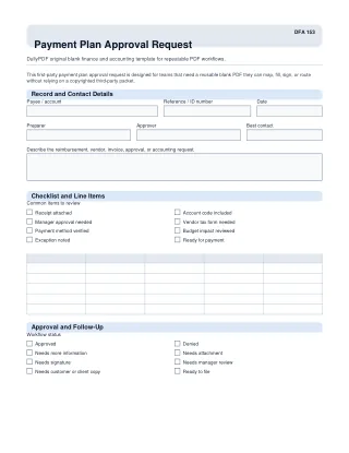 Payment Plan Approval Request fillable PDF first-page preview